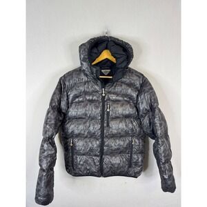 Dynafit Mens Pertex Microlight Hooded Puffer Jacket Grey Camo US L EU 2xl